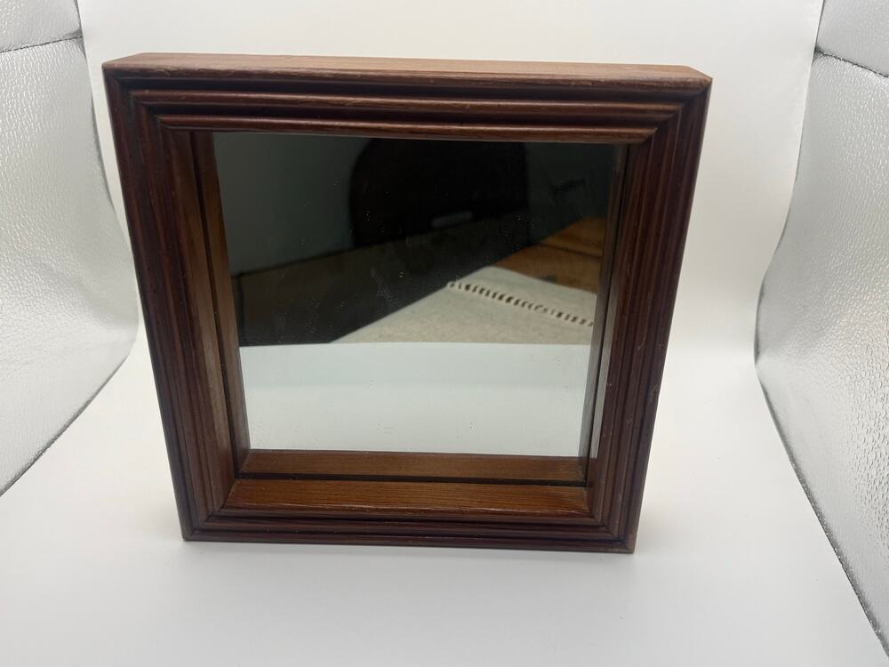 Vintage Square Wood Framed Wall Mirror - Deep Molded Frame - Sawtooth Hanger